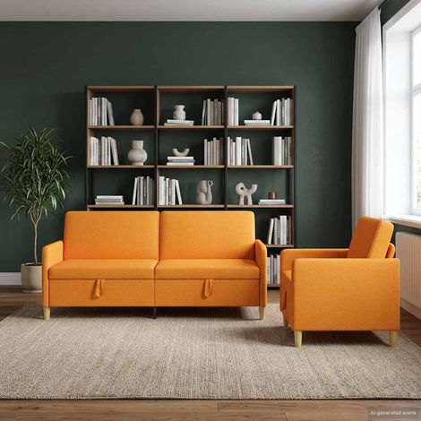 vidaXL Canapé avec rangement 2 pcs Jaune foncé Polyester (1/5)