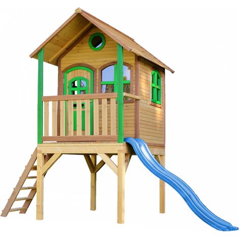 Axi Laura Maison Enfant Avec Toboggan Bleu Aire De Jeux Pour L'Extérieur En Marron & Vert Maisonnette / Cabane De Jeu En Bois Fsc