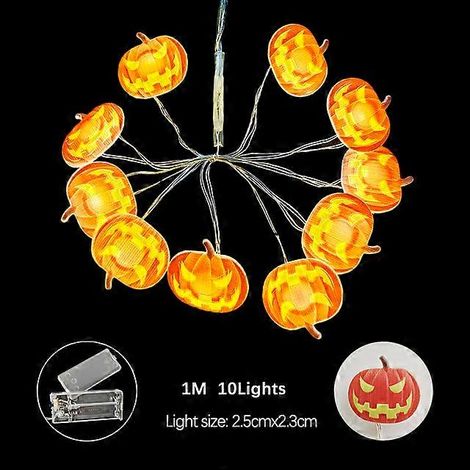 Guirlande lumineuse LED d'Halloween avec citrouille, crâne, main, chauve-souris et feuilles d'érable - Décoration féérique pour la maison, le jardin et les fêtes d'Halloween - 1 m, 10 lumières