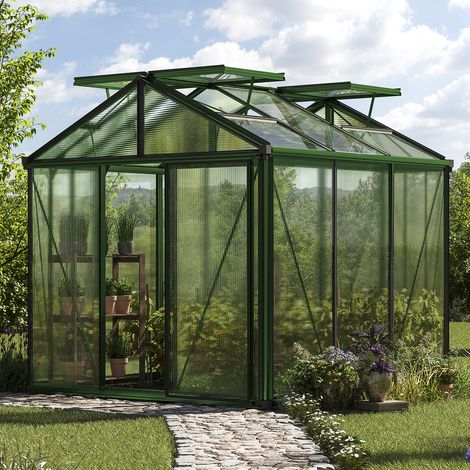 GFP Invernadero Diamas 21 Premium 235x235 cm placas alveolares de 16 mm, color verde musgo (1/5)
