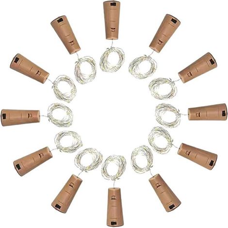 Juego de 16 luces LED blancas cálidas para botellas, 2 m, 20 LED, cable flexible impermeable para decoración de botellas, ideal para Navidad y fiestas.