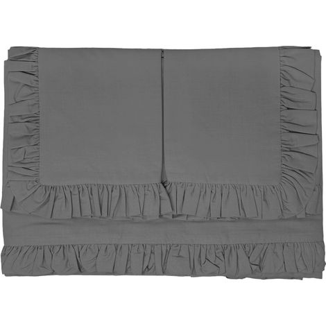 Juego Completo para Cama Matrimonial: 2 Sábanas y 2 Fundas con Volantes  Color: Gris oscuro