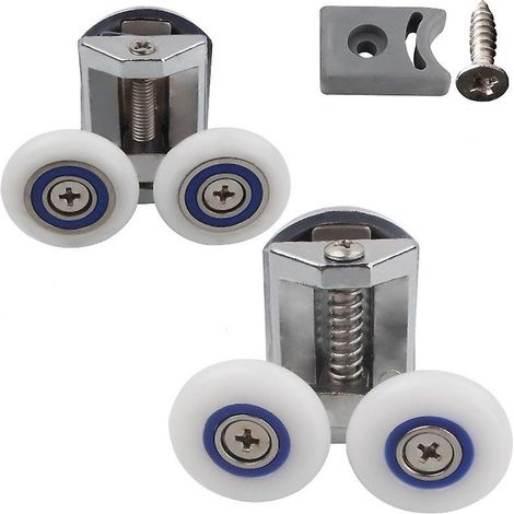 Kit de roulettes pour porte de douche - 1 poulie supérieure et 1 poulie inférieure - 26 mm - Alliage de zinc - Kit de remplacement (1/5)