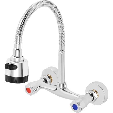 Grifo de cocina, caño giratorio de 360°, doble flujo de agua, plateado, G1/2 (1/2)