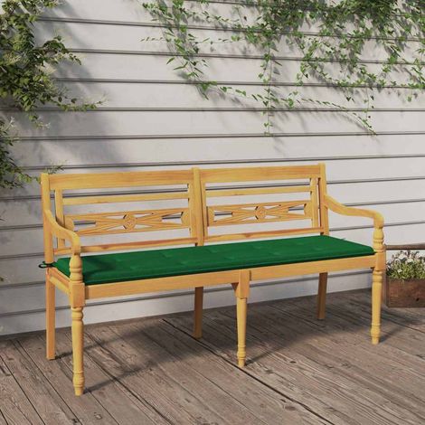 vidaXL Banco Batavia con cojín verde madera maciza de teca 150 cm (1/5)