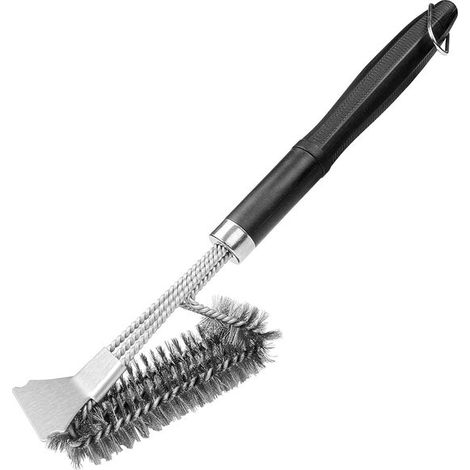 Spazzola per griglia in acciaio inox, 3 file con raschietto, spazzola per la pulizia di griglie a carbone e a gas, 40 cm (1/5)