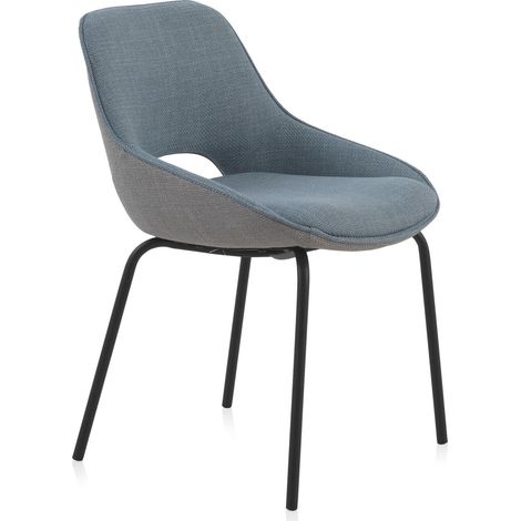 x4 chaises tapissée bicolore bleu gris assise confortable pieds métal - Bleu gris bicolore pieds noirs (1/5)