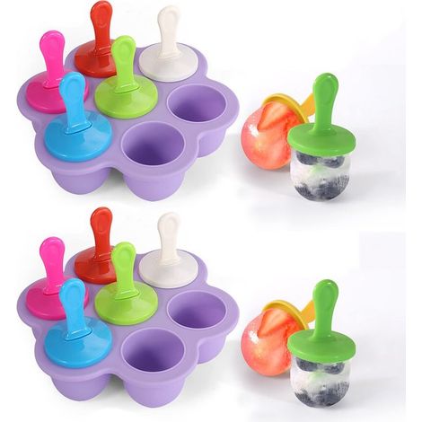 Moldes de silicona de 2 piezas para cubitos de hielo, Con palitos, Congelador, Máquina de hielo, Mini moldes para cubitos de hielo, Morado oscuro (1/5)