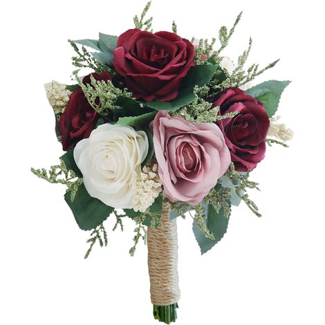 Artificial Rose Bouquet 20x26cm Wedding Bride Holding Silk Flower Bouquet Photography Prop Champagne Wine Red (1/2)