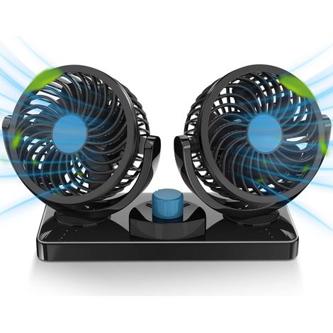 Ventilatore per auto girevole a 360° - 12V DC - Doppia testa - 2 velocità - Silenzioso - Per cruscotto auto, barca e casa (1/5)