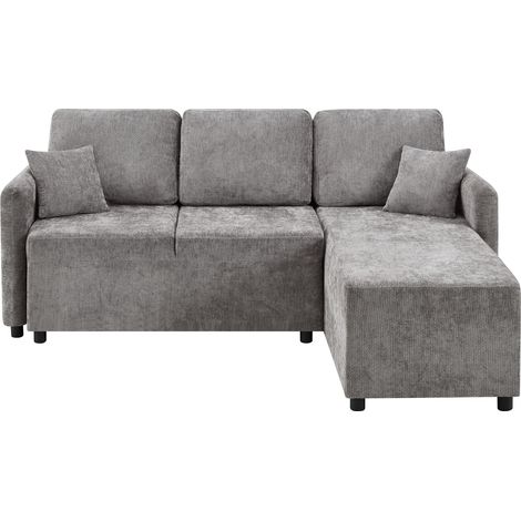 Canapé d’angle 3 places compact avec méridienne, tissu doux, mousse haute densité, 2 coussins et structure en bois, idéal petit salon et studio, gris pour gain de place CHICFURN (1/5)