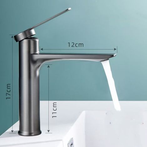 Raised countertop/undermount basin with long spout and low cup, bathroom sink/washbasin/shower basin - IP-115 [Gunmetal Gray Low Model]