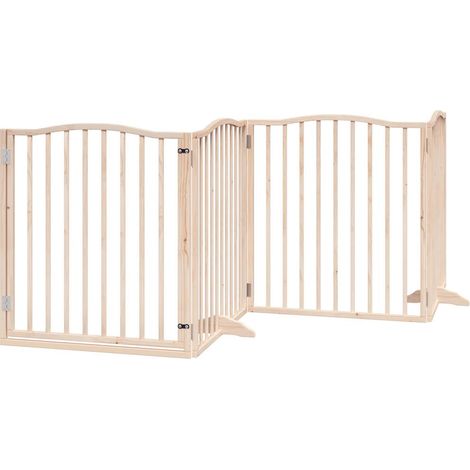 Barrière de sécurité pour chien animaux de compagnies avec porte 4 panneaux bois de peuplier marron (1/5)