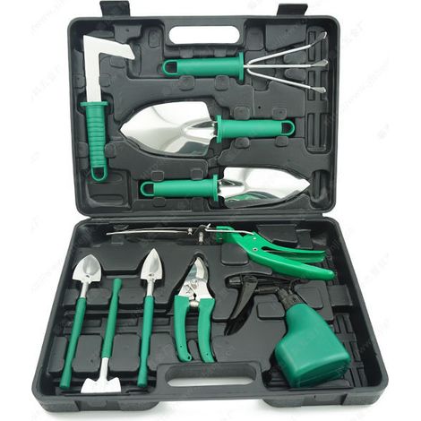 Outils De Jardinage 10 Pièces,Ensemble D'outils De Jardinage,Poignée Ergonomique Antidérapante,Y Compris Truelle De Semoir à Râteau,avec Pulvérisateur à Pelle,avec étui De Jardinage【Facile à utiliser】 (1/3)