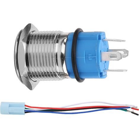 Interrupteur à bouton poussoir LED 12V waterproof 16mm, auto-maintien avec prise, bleu (1/3)