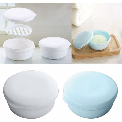 Filiyano-Porte-savon en plastique bleu et blanc avec sèche-couches de voyage portable - Lot de 2 porte-savons (ronds) (1/5)