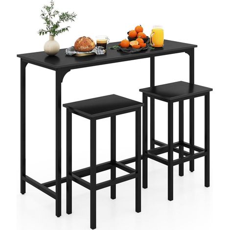 Bartisch Set mit 2 Barhockern, Stehtisch mit Fußstütze, Industrie-Design, Schwarz (1/5)