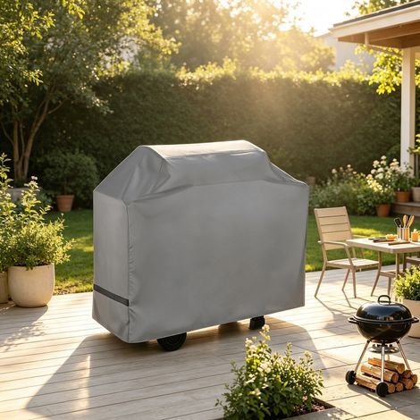 210D Silbergraue Grillabdeckung 170 x 61 x 117 cm - Regenschutz mit Klettverschluss (1/5)
