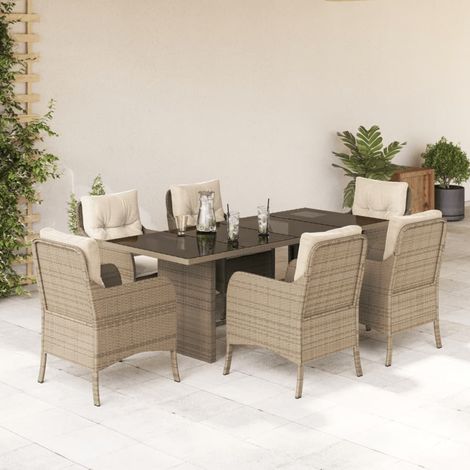 7-tlg. Garten-Essgruppe mit Kissen Beige Poly Rattan (1/5)