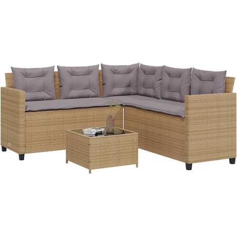 vidaXL Sofá de jardín en forma de L con mesa y cojines ratán PE beige (1/5)