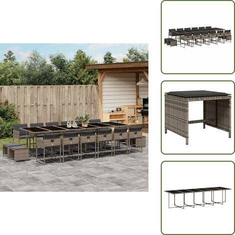Ensemble à manger de jardin 17 pcs et coussins résine tressée - Ensemble Salon De Jardin - Meuble De Jardin - Mobilier D'extérieure - Set De Table Et Chaises - Table Et Chaises Pliables (1/5)