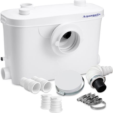 Aquamatix Hebeanlage 400W Sanitär Abwasserpumpe 100L/min 6,5m Vertikale Förderstrecke mit 3 Einlässen für Toilette, Waschbecken und Badewanne mit Kohlefilter