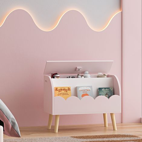 Coffre à jouets Vestnes 60 x 30 x 44 cm rose blanc [en.casa]