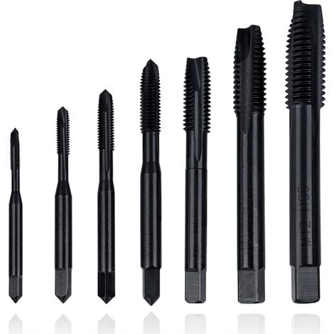 Kit de 7 Tarauds HSS à Goujure Droite   Outil de Taraudage M3 à M12 pour Filetage en Acier Rapide et Revêtement Nitrure