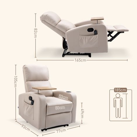 Fauteuil relaxant avec fonction massage, siège télé inclinable, table pivotante, fauteuil de détente télécommandé, microfibre, beige (1/5)