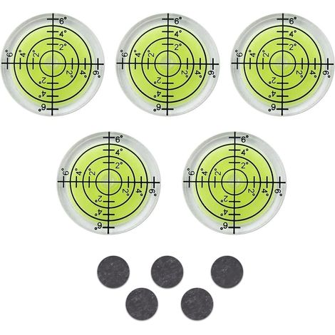 5 Pièces Ø 32 mm de Diamètre Niveaux à Bulle Rond, Petit Niveau à Bulle Avec 5 Aimants Autocollants, Mesure Rond à Bulle,Mini Niveau à Bulle, pour le Camping, les Appareils Photo (1/5)