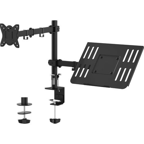 Support Ecran PC 2 Ecran avec Plateau pour Ordinateur Portable, Bras Ecran PC 75x75-100x100 MM, Rotation à 360°, Inclinaison d'angle de ± 90° (1/5)