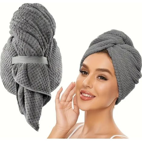 Grande serviette de bain pour femme - Serviette de toilette - Serviette de bain - Serviette à séchage rapide avec élastique - 100 x 60 cm - Polaire corail - Gris (1/5)