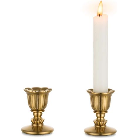 Lot de 2 bougeoirs vintage en laiton - Petits bougeoirs dorés pour décoration de table rétro antique pour mariage, salon, Noël, fête, couronne de l'Avent (1/5)