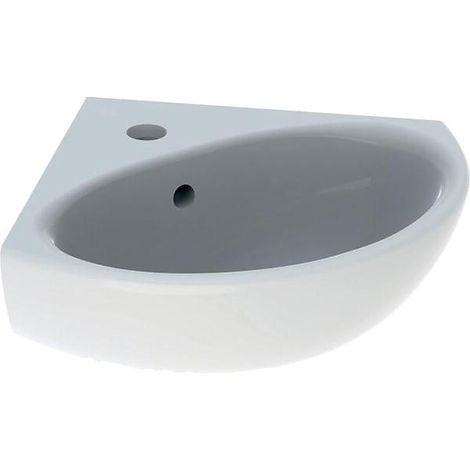 Geberit – Lave main d'angle 45,5 x 40 cm – 1 trou pour robinet central – Fixation murale – Avec trop plein – Blanc (1/8)