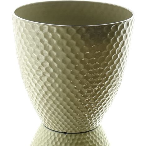 Kaemingk – Pot à structure alvéolée brillant – Beige, Ø 29,5 x H 29 cm, plastique (1/4)