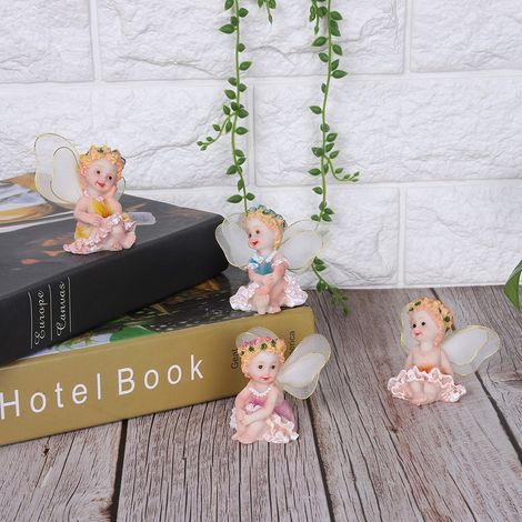 Lot de 4 adorables ornements décoratifs en résine, fées assises, pour la décoration de la maison, du jardin et de l'aménagement paysager. (1/5)