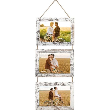 13x18 cm Cadre Photo Multiple Bouleau Blanc Collage Triple Ensemble Suspendu, Cadres Décoratifs avec Corde, pour Afficher Des Photos, Des Postales, Des Affiches (1/5)