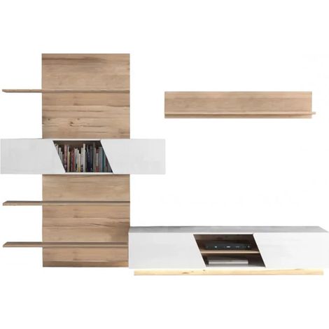Ensemble meuble TV paroi murale blanc décor chêne clair - NOVA (1/5)