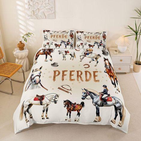 Parure de lit 2 pièces avec housse de couette 135 x 200 cm Motif chevaux pour enfants et adolescents (1/5)