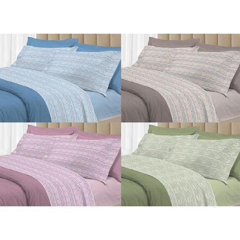 Completo Lenzuola Letto 100% Cotone Italy 3027 Disegno Henry, misuraSingolocoloreVerde