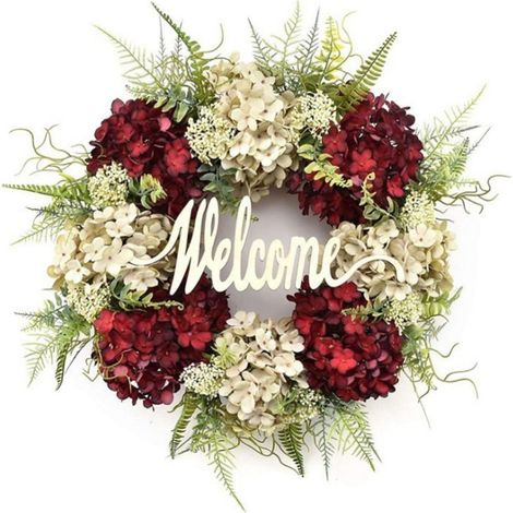 Couronne Artificielle - Hortensia - 45 cm - Décoration Porte Extérieure Intérieure - Pour Maison Ferme Fenêtre Mur - 1 Pièce (1/5)