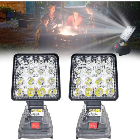 Lampe de Chantier 27w Portable Multifonction pour Extérieur Large et Longue Portée 2 Pcs, pour Garage Souterrain, Camping, Compatible avec pour Makita 14v 18v Li ion Bl1860 Bl1850 (Senza Batteria) (1/5)