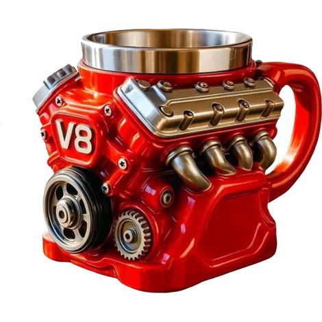 Tasse à café rouge V8, tasse à café rétro, cadeau pour les amateurs de café.