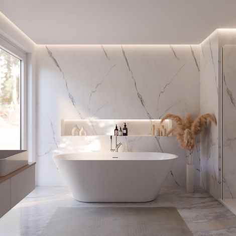Schulte freistehende Badewanne Isla - 170x75 cm, aus hochwertigem Sanitäracryl, Weiß glänzend, Komplett Set inkl. Ablauf (1/5)