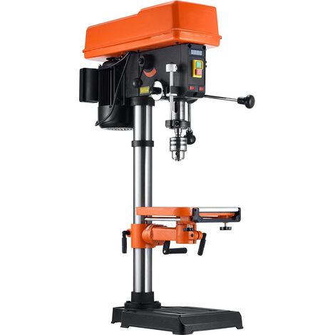 Perceuse à colonne d'établi 304,8 mm, 750 W, vitesse variable 340-2200 tr/min, table inclinable 0-45°, éclairage LED, positionnement X-ray, pour bois et métal. (1/5)