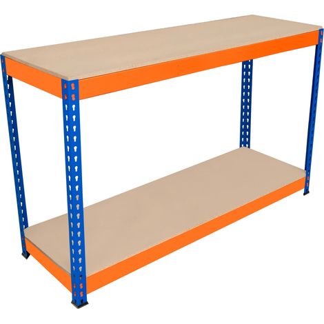 Banco de Trabajo p/Garaje S-Rax 2 Niveles  150cm x 45cm x 90cm  Capacidad por Nivel 300kg  Montaje Sin Tornillos  2 Barras de Soporte Reforzadas  Patas de Goma  Mesa para taller almacén depósito
