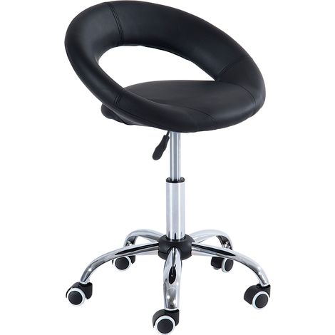 Siège de bureau réglable en hauteur, en matériau PU et métal, couleur noire. Dimensions : 50 x 54 x (66–78) cm. (1/4)