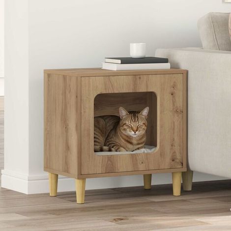 Maison pour chat en chêne faite à la main, 51 x 30 x 52 cm