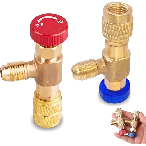 Vanne de Régulation de Débit en Laiton, Soupape de Sécurité de Remplissage de Réfrigérant en 2 Pièces, Adaptateur de Climatisation R22 + R410 en Laiton, Soupape de Sécurité pour Vanne à Bouchon D'eau (1/5)