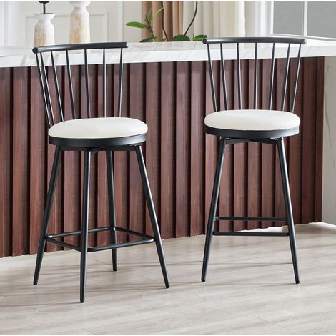 Tabouret de bar 43,2x45,5x96 cm en métal et similicuir blanc, industriel, pour cuisine FloraGrace (1/5)